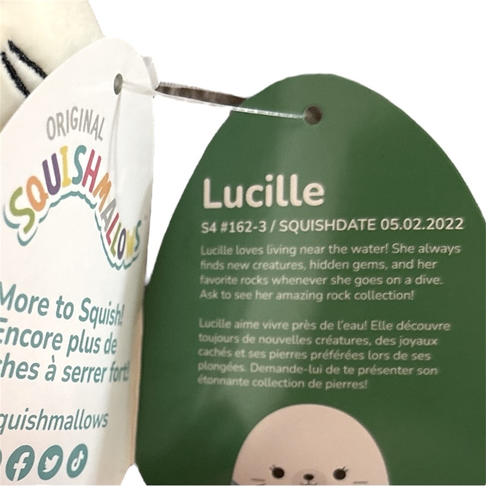 Squishmallows Lucille Seal Plush 4 Inch White Blue Scarf - Picture 4 of 4